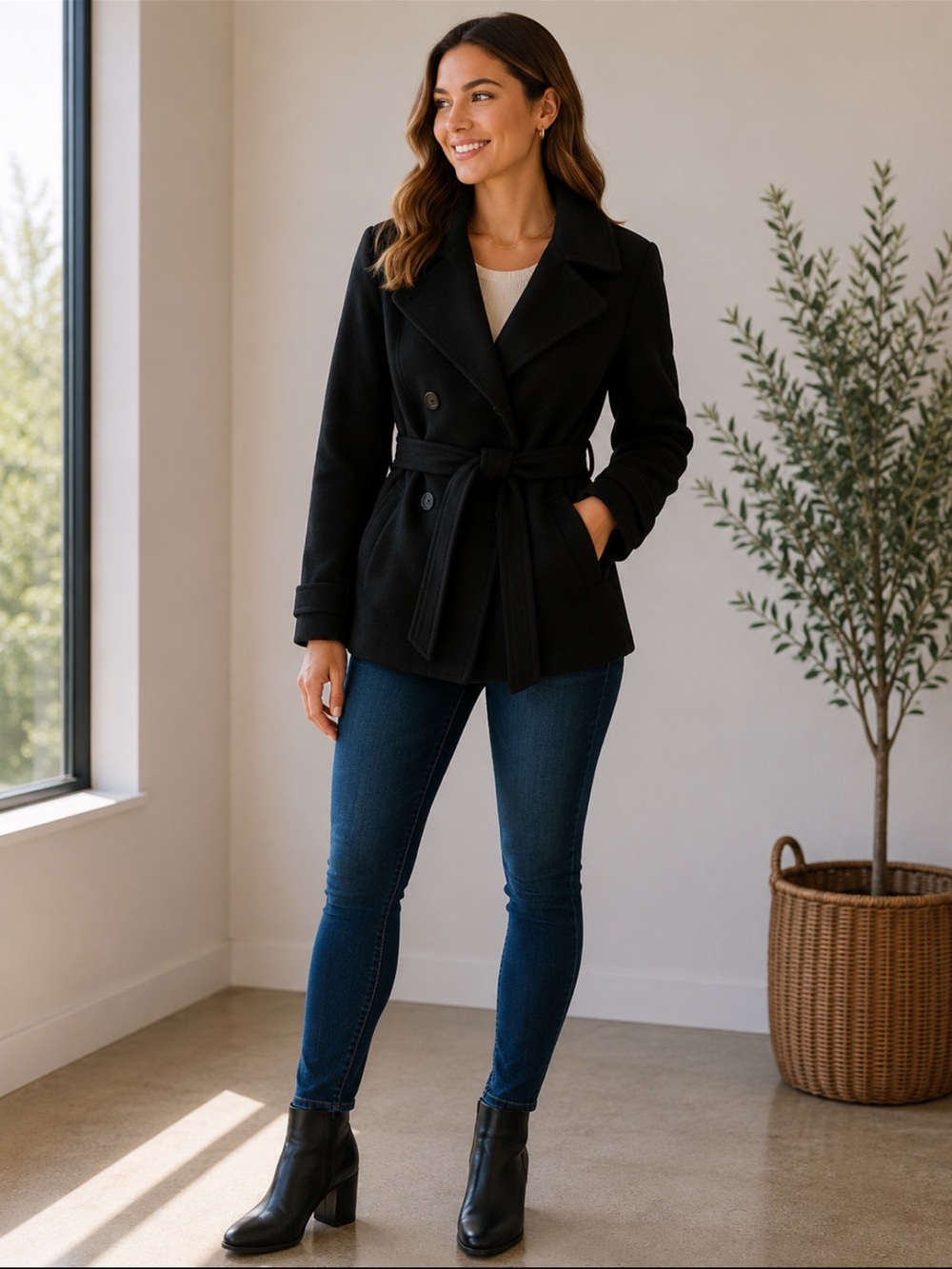 Divided Black Belted Pea Coat